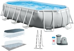 Каркасний басейн Intex 26798 OVAL (610х305х122 см) з картриджним фільтром, драбиною та тентом