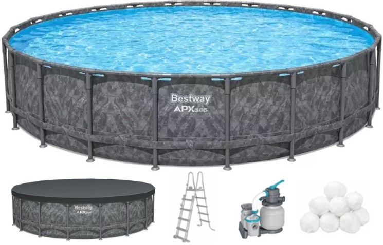 Каркасний басейн Bestway Grey 561KE (610х132 см) з пісочним фільтром, тентом та драбиною