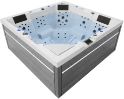 СПА-басейн Aquajoy Monaco (220х220х90 см), Сріблясто-білий мармур, з динаміками та LED-підсвічуванням