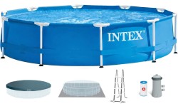 Каркасний басейн Intex 28242 (457х122 см) з картриджним фільтром, драбиною, підкладкою і тентом