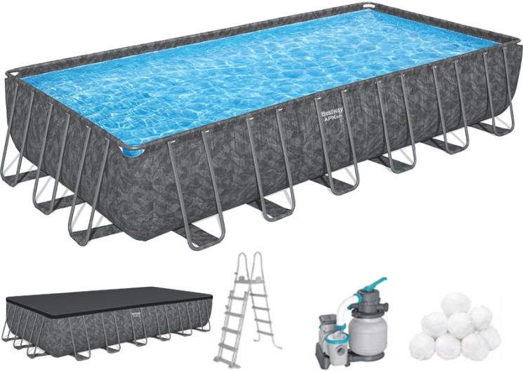 Каркасний басейн Bestway Grey 561KG (732х366х132 см) з пісочним фільтром, тентом та драбиною